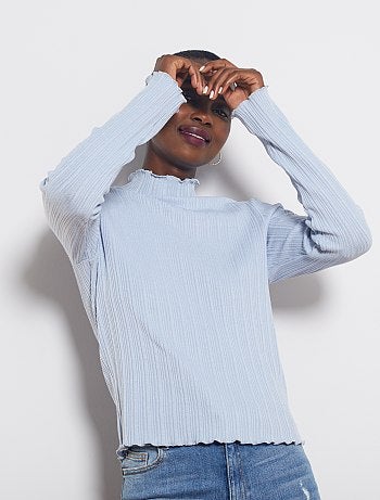T-shirt côtelé à liseré doré - Kiabi
