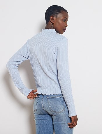 T-shirt côtelé à liseré doré - Kiabi