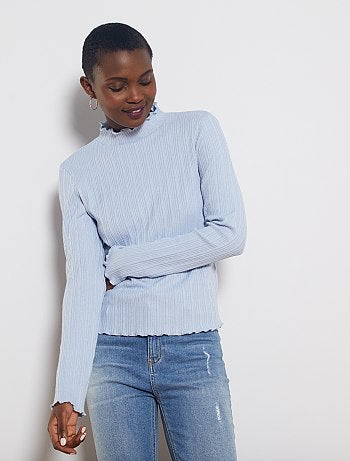 T-shirt côtelé à liseré doré - Kiabi