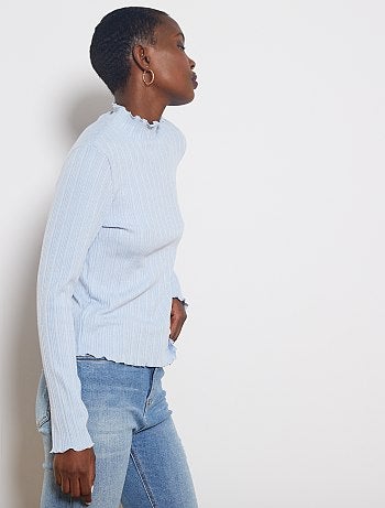 T-shirt côtelé à liseré doré - Kiabi