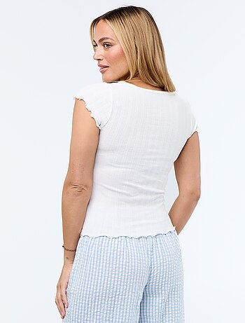T-shirt côtelé à manches courtes avec manches volantées