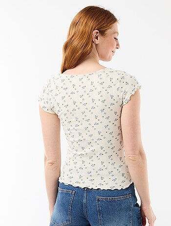 T-shirt côtelé à manches courtes avec manches volantées
