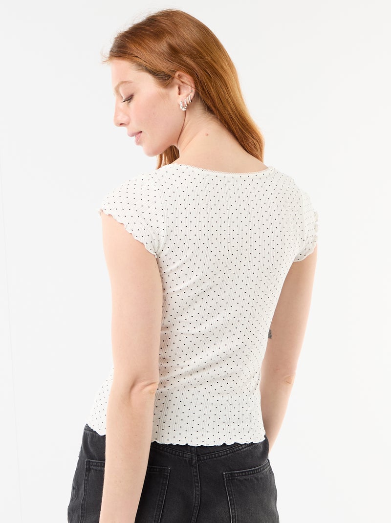 T-shirt côtelé à manches courtes avec manches volantées Blanc - Kiabi