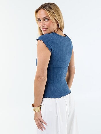 T-shirt côtelé à manches courtes avec manches volantées