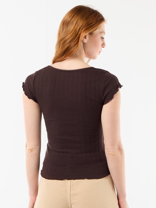 T-shirt côtelé à manches courtes avec manches volantées - Kiabi