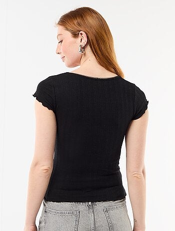 T-shirt côtelé à manches courtes avec manches volantées