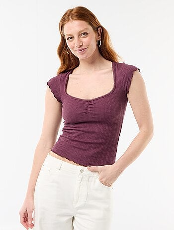 T-shirt côtelé à manches courtes avec manches volantées