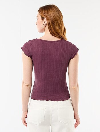 T-shirt côtelé à manches courtes avec manches volantées