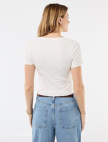 T-shirt côtelé à manches courtes avec volants