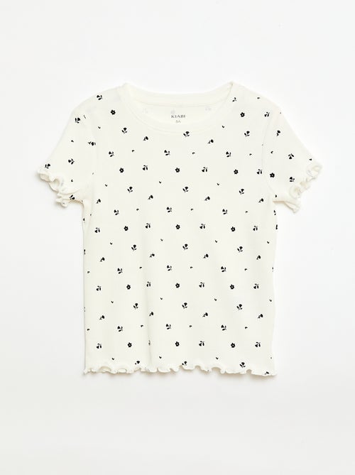 T-shirt côtelé à manches courtes volantées - Kiabi