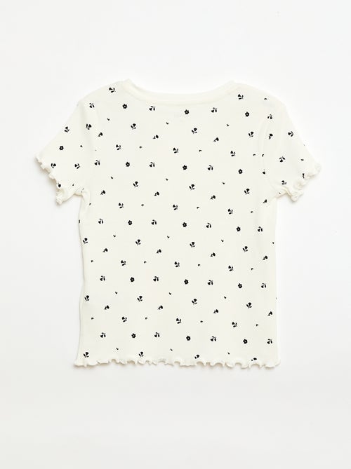 T-shirt côtelé à manches courtes volantées - Kiabi