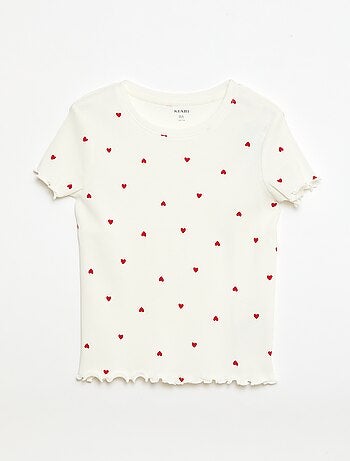 T-shirt côtelé à manches courtes volantées