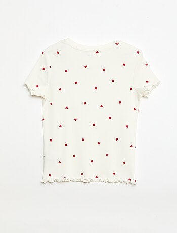 T-shirt côtelé à manches courtes volantées
