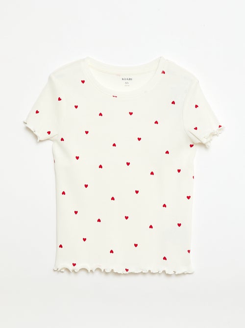 T-shirt côtelé à manches courtes volantées - Kiabi