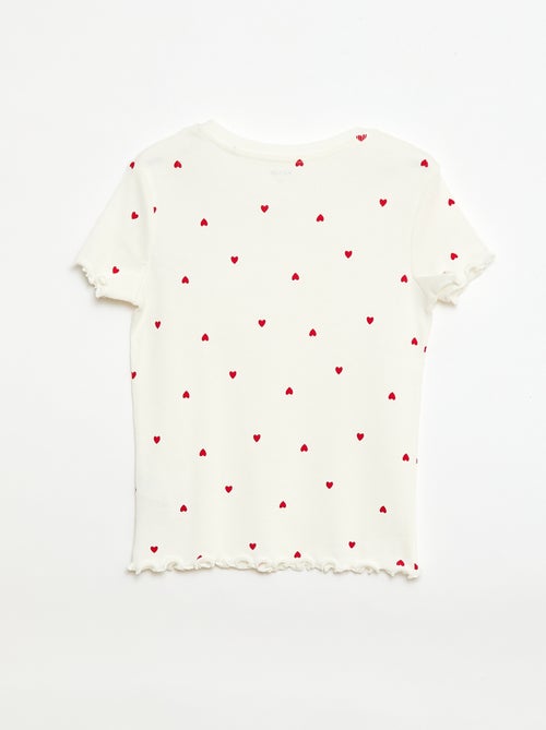 T-shirt côtelé à manches courtes volantées - Kiabi