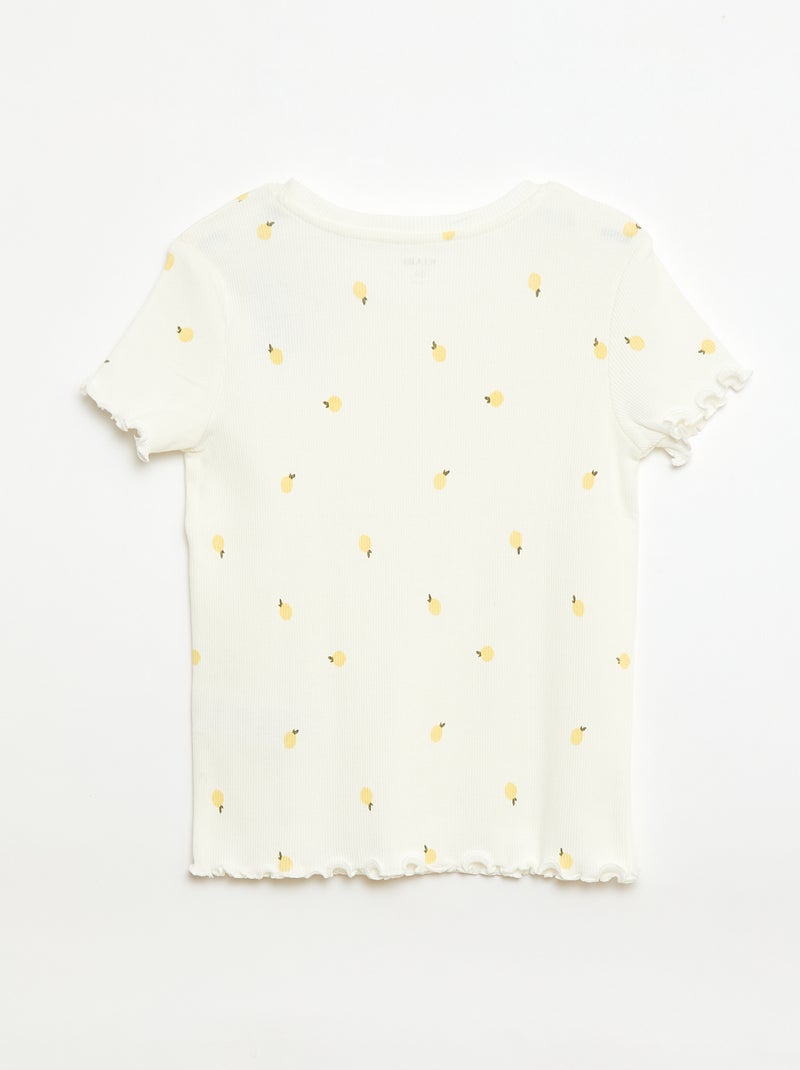 T-shirt côtelé à manches courtes volantées Blanc - Kiabi