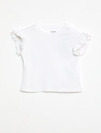 T-shirt côtelé à manches courtes volantées