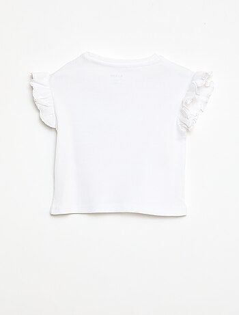 T-shirt côtelé à manches courtes volantées