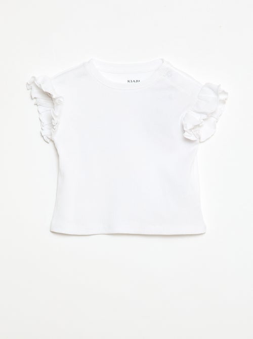 T-shirt côtelé à manches courtes volantées - Kiabi