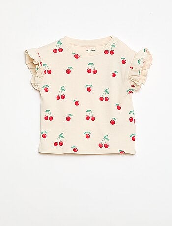 T-shirt côtelé à manches courtes volantées