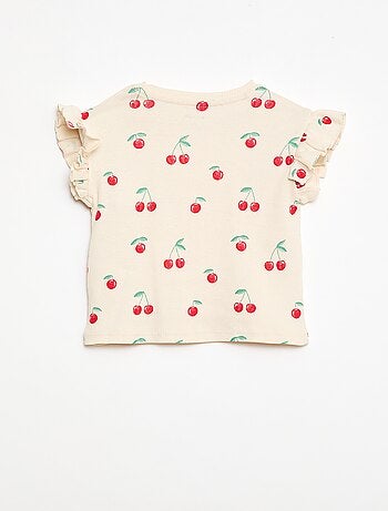 T-shirt côtelé à manches courtes volantées