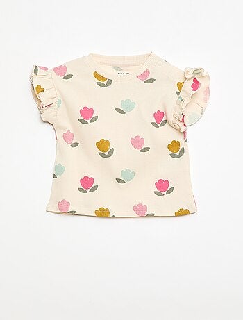 T-shirt côtelé à manches courtes volantées