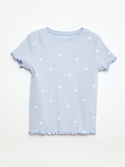 T-shirt côtelé à manches courtes volantées - Kiabi