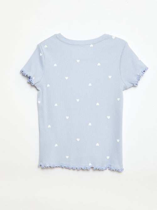 T-shirt côtelé à manches courtes volantées - Kiabi