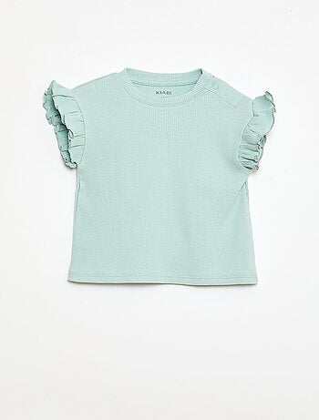 T-shirt côtelé à manches courtes volantées