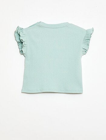 T-shirt côtelé à manches courtes volantées