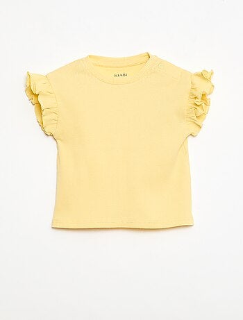 T-shirt côtelé à manches courtes volantées