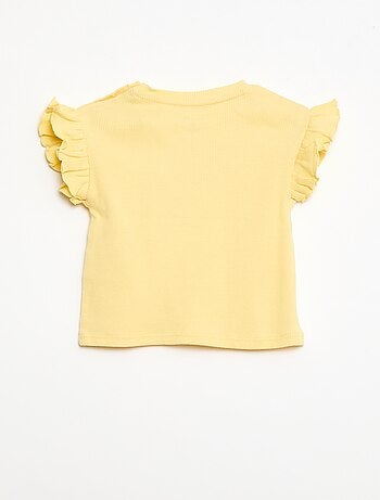 T-shirt côtelé à manches courtes volantées