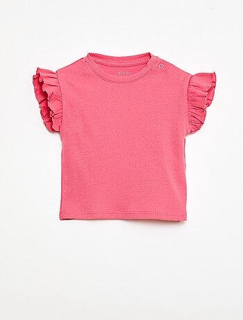 T-shirt côtelé à manches courtes volantées