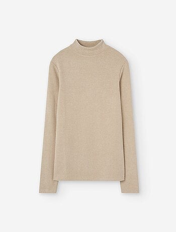 T-shirt côtelé à manches longues avec col semi-roulé