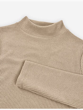 T-shirt côtelé à manches longues avec col semi-roulé