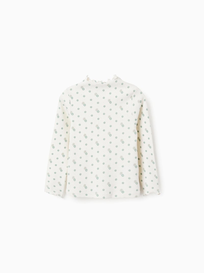 T-Shirt Côtelé à Manches Longues avec Motif Blanc - Kiabi