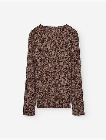 T-shirt côtelé à manches longues avec motif léopard