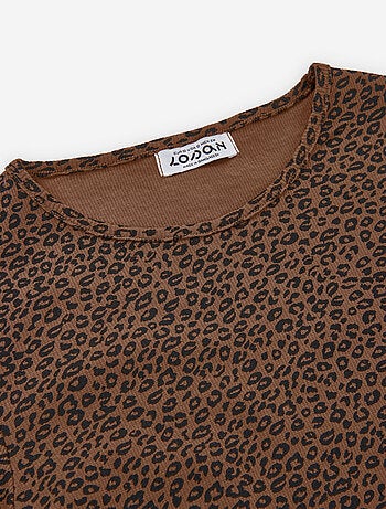 T-shirt côtelé à manches longues avec motif léopard