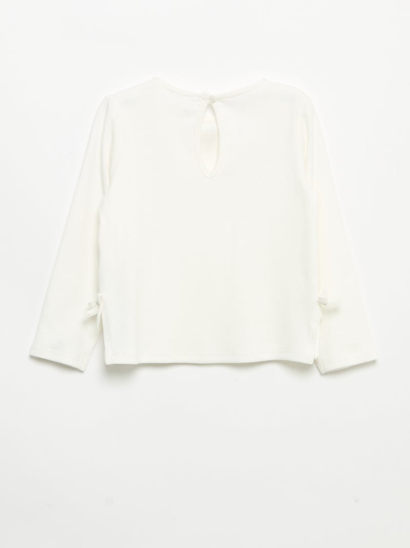 T-shirt côtelé à manches longues avec nœud Blanc - Kiabi