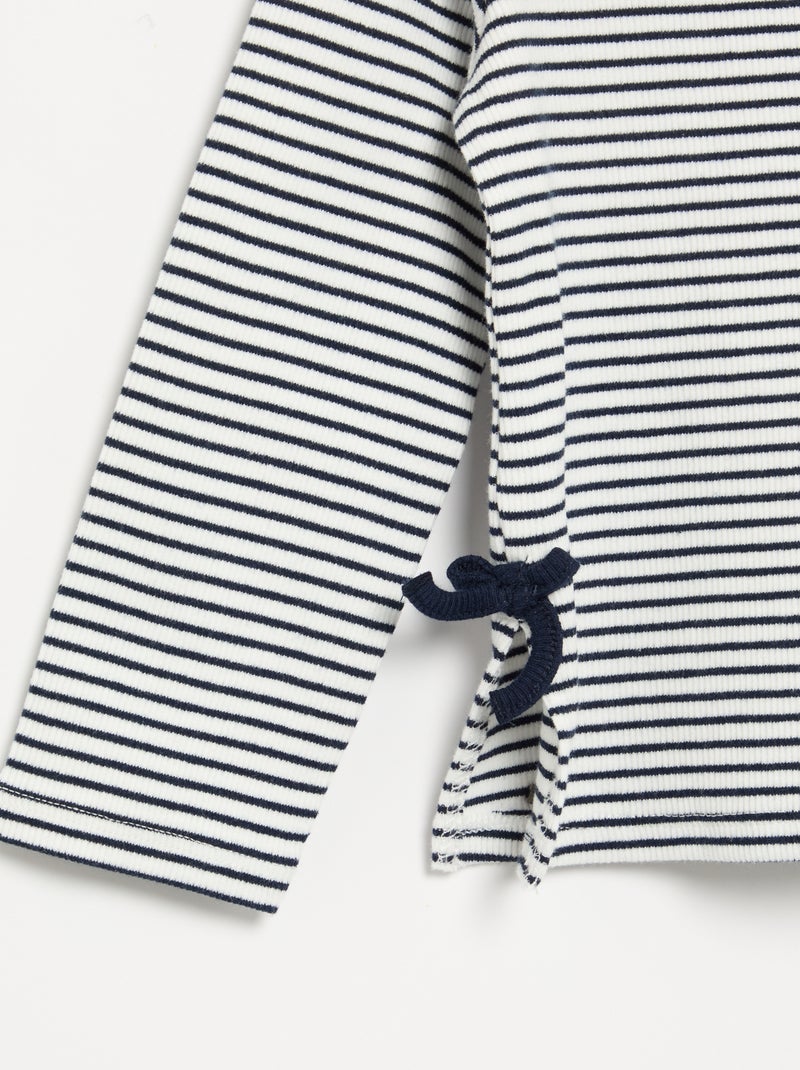 T-shirt côtelé à manches longues avec nœud Bleu - Kiabi
