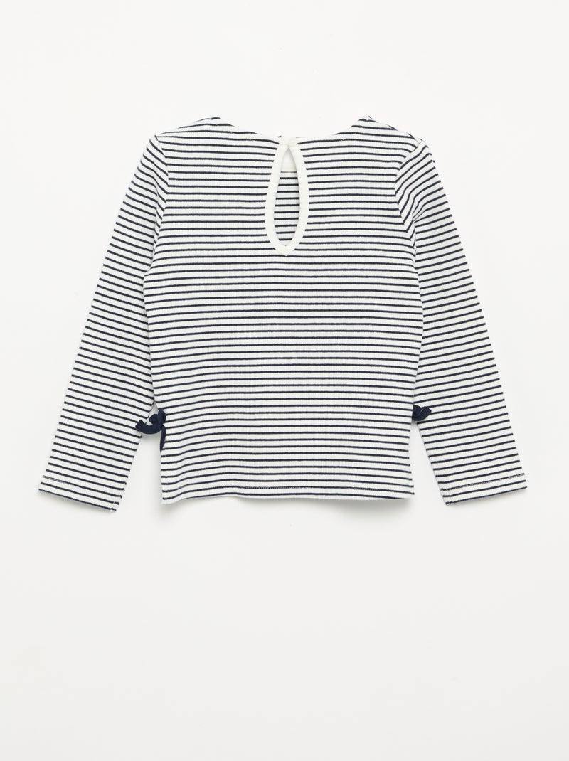 T-shirt côtelé à manches longues avec nœud Bleu - Kiabi