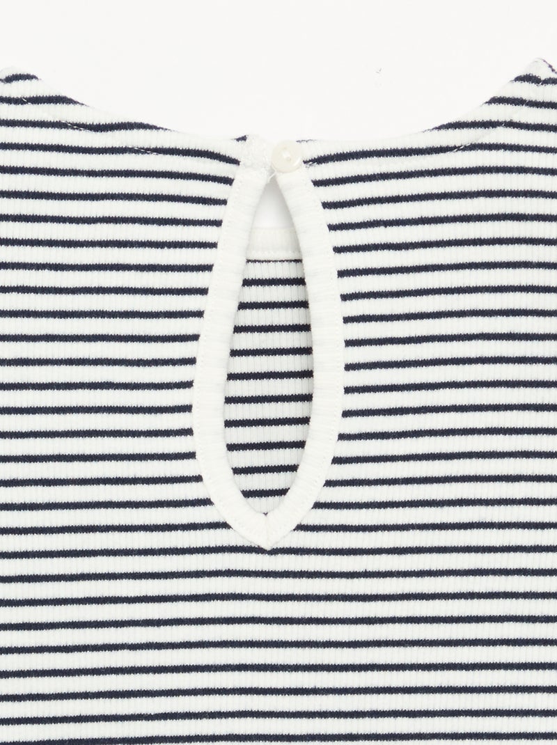 T-shirt côtelé à manches longues avec nœud Bleu - Kiabi