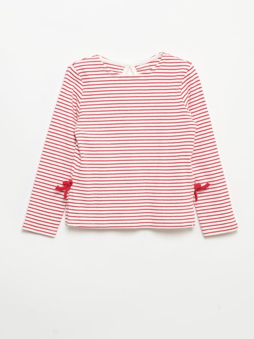 T-shirt côtelé à manches longues avec nœud - Kiabi