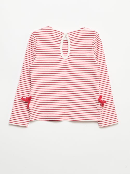 T-shirt côtelé à manches longues avec nœud - Kiabi