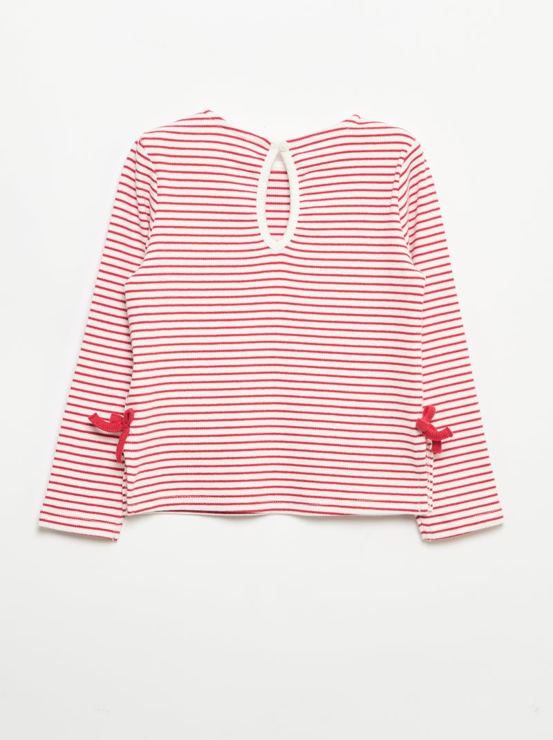 T-shirt côtelé à manches longues avec nœud Rouge - Kiabi