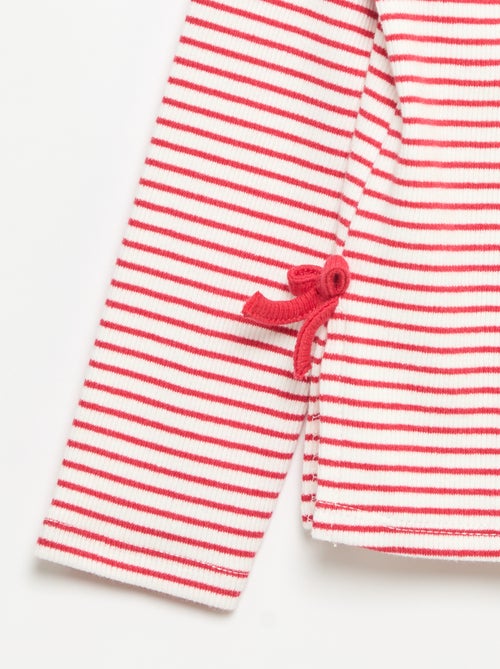 T-shirt côtelé à manches longues avec nœud - Kiabi