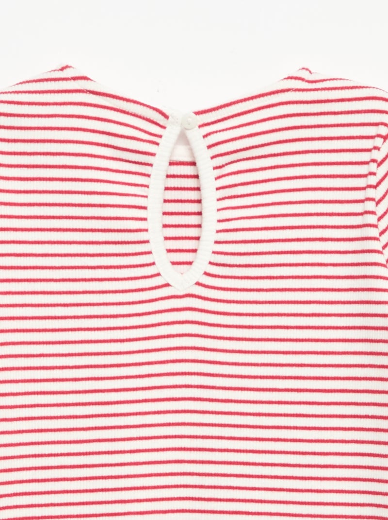 T-shirt côtelé à manches longues avec nœud Rouge - Kiabi