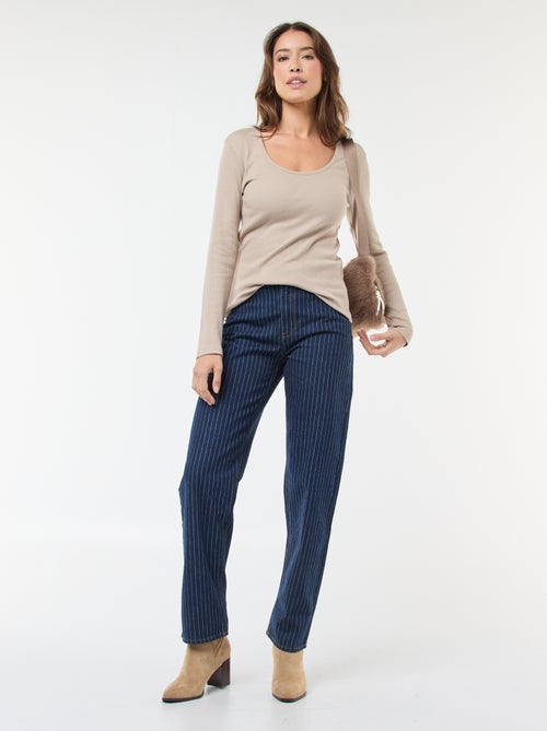 T-shirt côtelé à manches longues - Kiabi