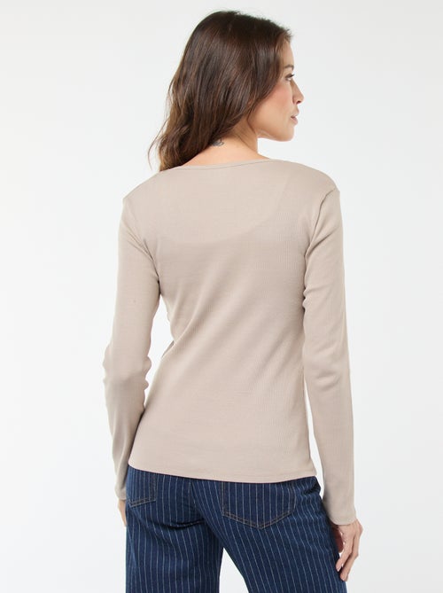 T-shirt côtelé à manches longues - Kiabi