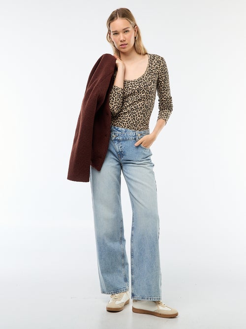 T-shirt côtelé à manches longues - Kiabi